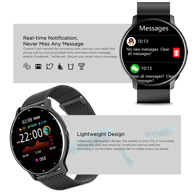 Stylish Women's Fitness Watch: Full Touch Screen, Waterproof, and More!