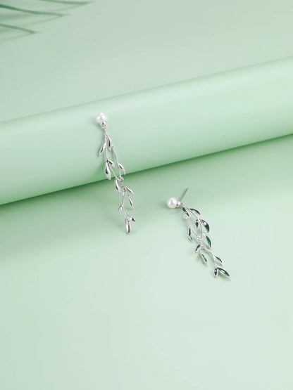 Discover Stunning 925 Sterling Silver Willow Leaf Earrings with Shell Beads