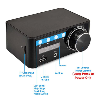 Ultimate Home & Car Audio: Bluetooth 5.0 Mini HiFi Amplifier with USB/AUX In