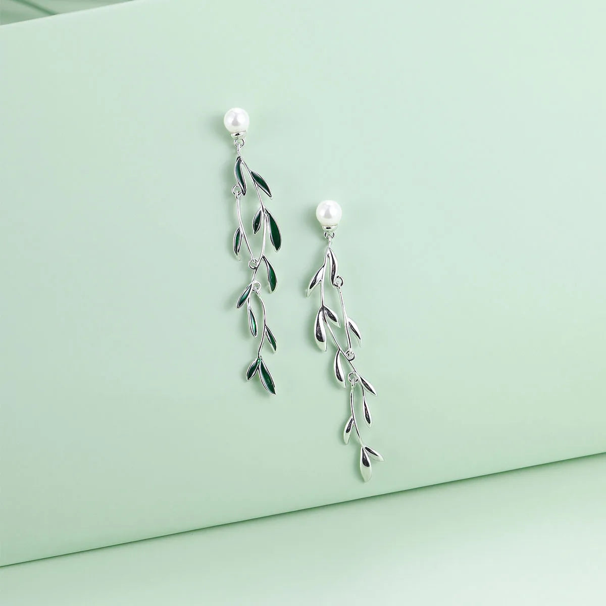 Discover Stunning 925 Sterling Silver Willow Leaf Earrings with Shell Beads