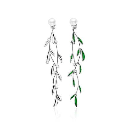 Discover Stunning 925 Sterling Silver Willow Leaf Earrings with Shell Beads