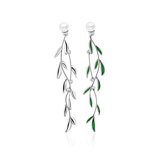 Discover Stunning 925 Sterling Silver Willow Leaf Earrings with Shell Beads