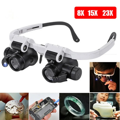 Discover Adjustable 2XLED Eyewear for Jewelers: Magnify with Lenses Up to 23X