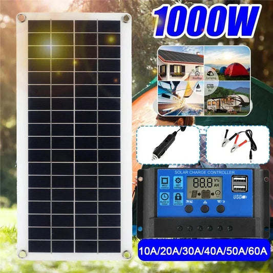 1000W Solar Panel 12V with 60A/100A Controller: Perfect for RVs, Cars, and Outdoor Charging