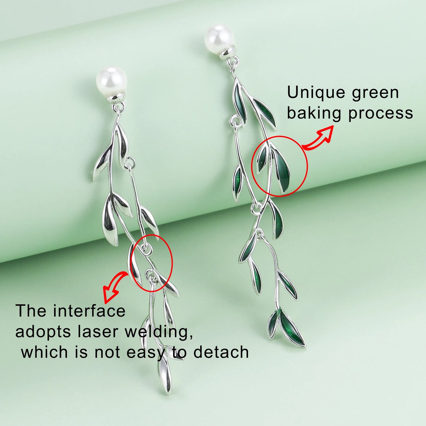 Discover Stunning 925 Sterling Silver Willow Leaf Earrings with Shell Beads