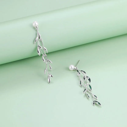 Discover Stunning 925 Sterling Silver Willow Leaf Earrings with Shell Beads