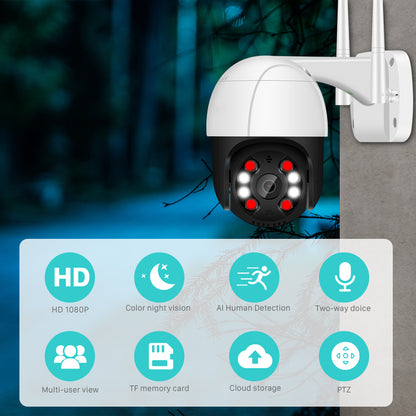 Cámara IP WiFi PTZ para exteriores de 1080P, zoom digital de 4X, cámara inalámbrica con detección humana por IA, audio P2P H.265, CCTV de seguridad de 2 MP y 3 MP 