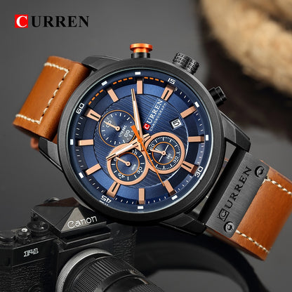 Relojes deportivos de lujo con cronógrafo de cuarzo y fecha de moda de la mejor marca CURREN para hombre 