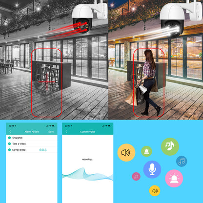 Caméra IP WiFi PTZ extérieure 1080P - Zoom numérique 4X, caméra sans fil à détection humaine AI, audio H.265 P2P 2MP 3MP CCTV de sécurité 
