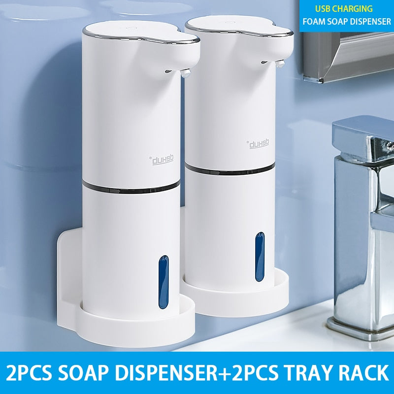 Efficient & Stylish: White Automatic Foam Soap Dispensers with USB Charging