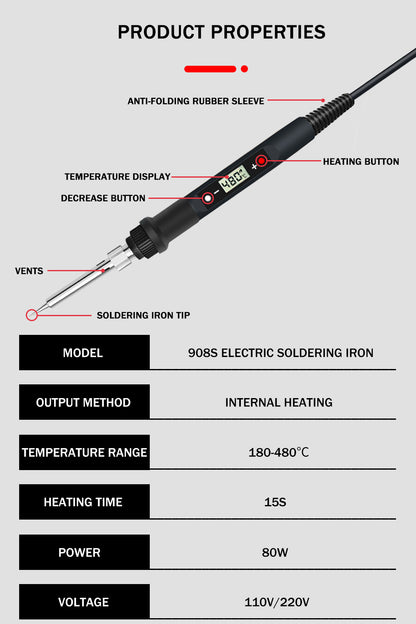 Kit de soldador eléctrico digital de 80 W, temperatura ajustable, herramienta de soldadura de 220 V y 110 V, calentador de cerámica, puntas de soldadura 