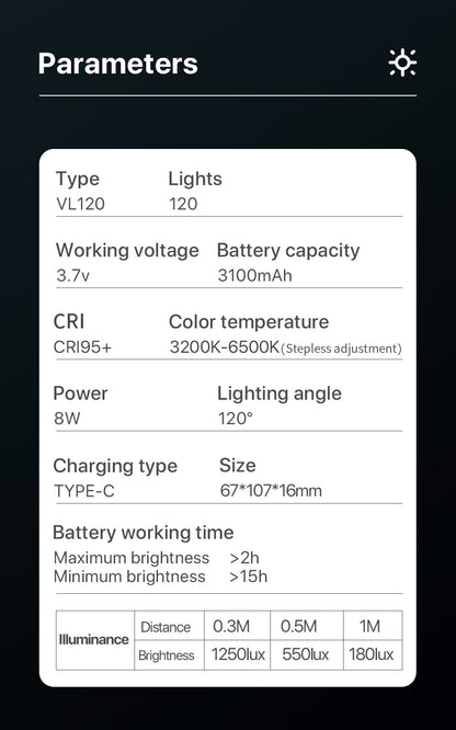 Kits de lámparas de estudio regulables con luz LED para cámara de vídeo VIJIM VL120 de 3200 K a 6500 K y 3100 mAh 