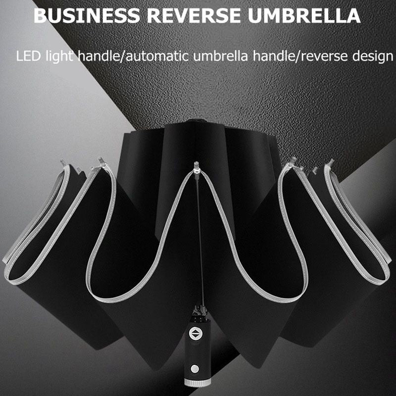 New UV Automatic Umbrella With Reflective Strip, Wind Resistant, Reverse Folding Umbrellas