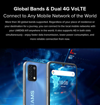 UMIDIGI A11 Versión global Android 11 Smartphone Helio G25 64GB 128GB 6.53" HD + 16MP Cámara triple 