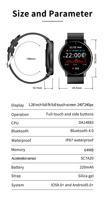 Reloj inteligente LIGE IP67 resistente al agua para hombre, pantalla táctil completa, deportivo, fitness, Bluetooth para iOS o Android 