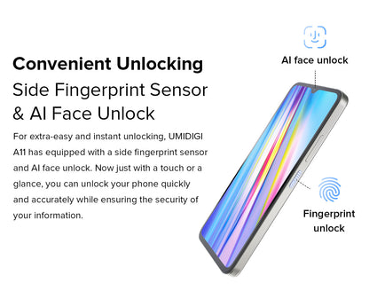 UMIDIGI A11 Versión global Android 11 Smartphone Helio G25 64GB 128GB 6.53" HD + 16MP Cámara triple 