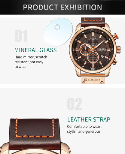 Relojes deportivos de lujo con cronógrafo de cuarzo y fecha de moda de la mejor marca CURREN para hombre 