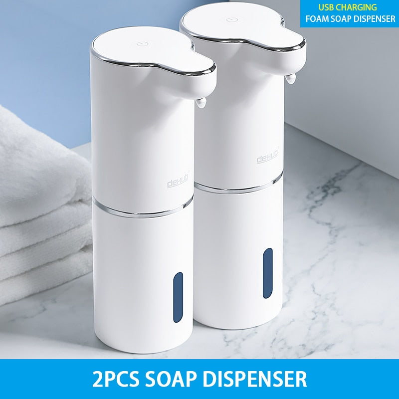 Efficient & Stylish: White Automatic Foam Soap Dispensers with USB Charging