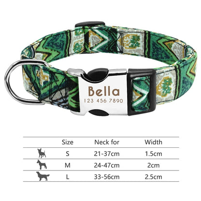 Collar de nailon personalizado para perros - Etiqueta de identificación grabada con placa reflectante para perros pequeños, medianos y grandes 