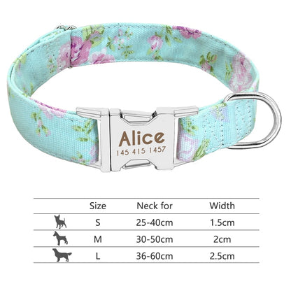 Collar de nailon personalizado para perros - Etiqueta de identificación grabada con placa reflectante para perros pequeños, medianos y grandes 