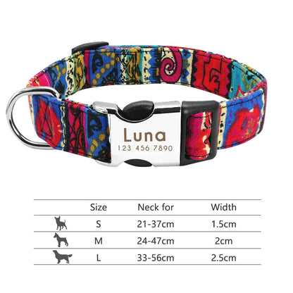 Collar de nailon personalizado para perros - Etiqueta de identificación grabada con placa reflectante para perros pequeños, medianos y grandes 