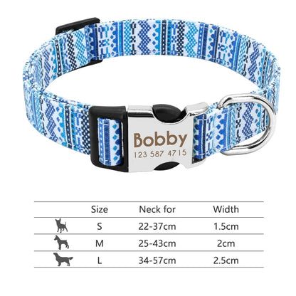 Collar de nailon personalizado para perros - Etiqueta de identificación grabada con placa reflectante para perros pequeños, medianos y grandes 