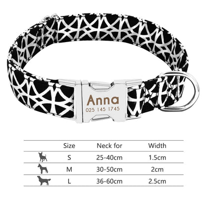 Collar de nailon personalizado para perros - Etiqueta de identificación grabada con placa reflectante para perros pequeños, medianos y grandes 