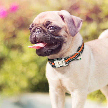 Collar de nailon personalizado para perros - Etiqueta de identificación grabada con placa reflectante para perros pequeños, medianos y grandes 