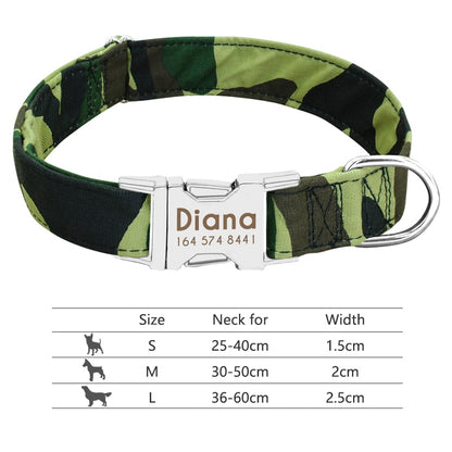 Collar de nailon personalizado para perros - Etiqueta de identificación grabada con placa reflectante para perros pequeños, medianos y grandes 