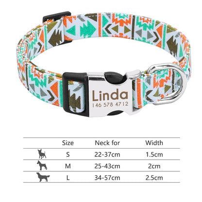 Collar de nailon personalizado para perros - Etiqueta de identificación grabada con placa reflectante para perros pequeños, medianos y grandes 