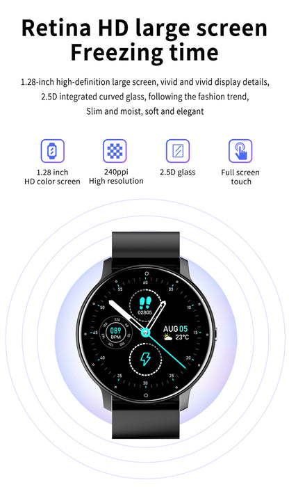 Montre connectée LIGE IP67 pour hommes - Écran tactile complet - Bluetooth - Pour iOS ou Android 