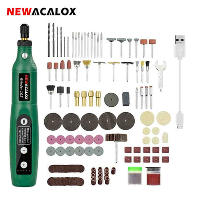 NEWACALOX - Minimáquina amoladora de velocidad variable con carga USB, kit de herramientas rotativas, juego de amoladora con 126 piezas de accesorios de grabado 