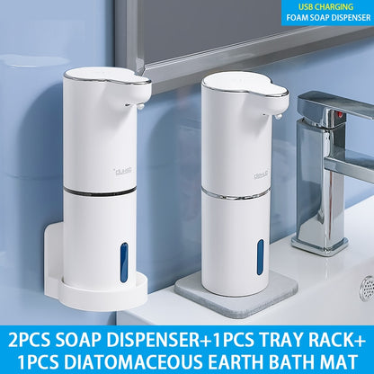 Efficient & Stylish: White Automatic Foam Soap Dispensers with USB Charging