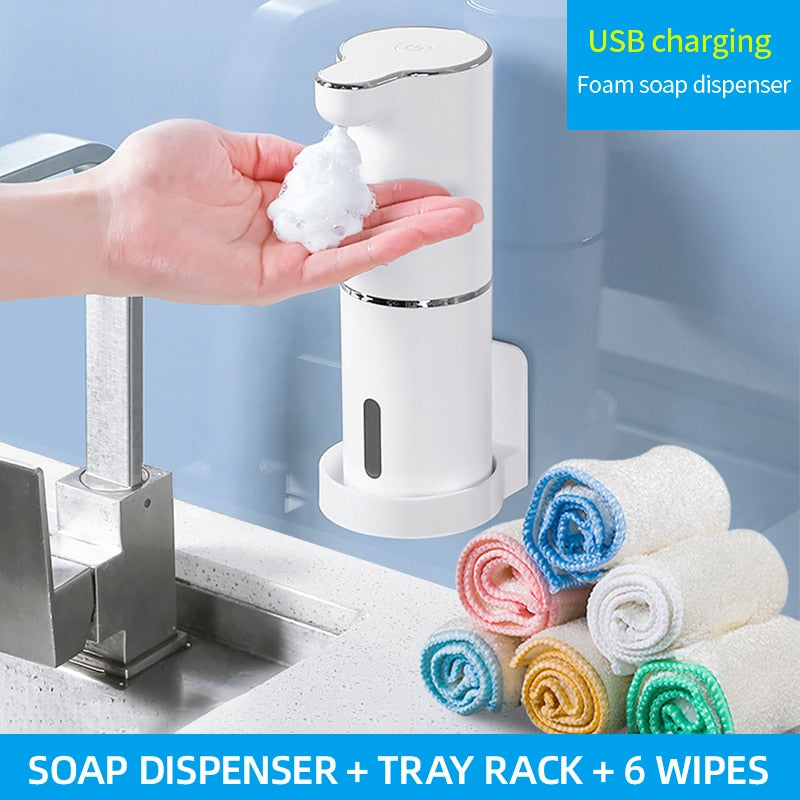 Efficient & Stylish: White Automatic Foam Soap Dispensers with USB Charging