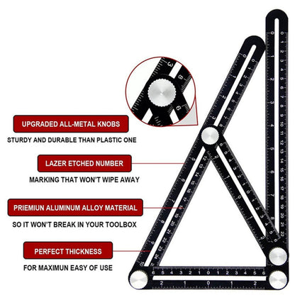 Regla de medición de múltiples ángulos: regla de posicionamiento plegable de aluminio, herramienta profesional para perforar pisos de baldosas de madera para bricolaje 