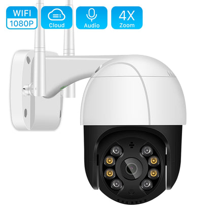 Caméra IP WiFi PTZ extérieure 1080P - Zoom numérique 4X, caméra sans fil à détection humaine AI, audio H.265 P2P 2MP 3MP CCTV de sécurité 