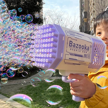 La increíble pistola de burbujas de jabón con forma de cohete de 69 agujeros y soplador automático con luz, juguetes para niños 