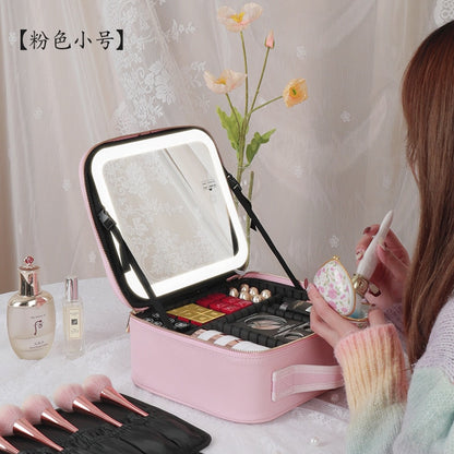 Trousse de maquillage LED portable intelligente avec miroir - Trousse de maquillage de voyage pour femme 