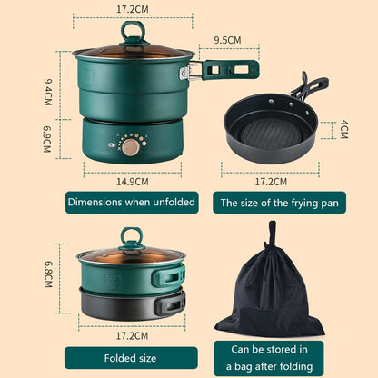 Marmite électrique pliable DMWD 110/220 V - Poêle à frire, cuiseur vapeur, cuiseur à riz ou machine à soupe pour les voyages 