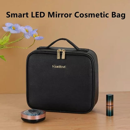 Trousse de maquillage LED portable intelligente avec miroir - Trousse de maquillage de voyage pour femme 