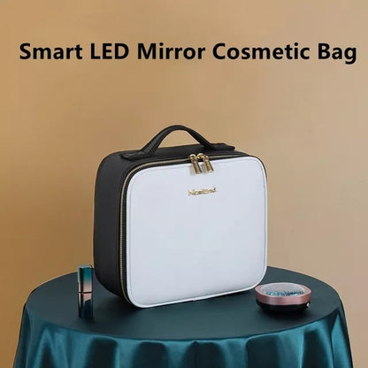 Estuche cosmético portátil inteligente con luz LED y espejo: bolsa de maquillaje de viaje para mujeres 