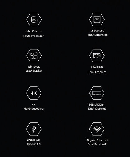 Mini PC CHUWI HeroBox Intel Celeron J4125 jusqu'à 2,7 GHz 8 Go de RAM 256 Go SSD Windows 10 Mini PC 