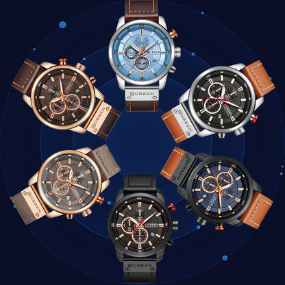 Montres de sport de luxe à quartz CURREN Fashion Date pour hommes de la marque supérieure 