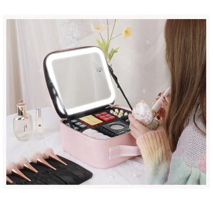 Trousse de maquillage LED portable intelligente avec miroir - Trousse de maquillage de voyage pour femme 